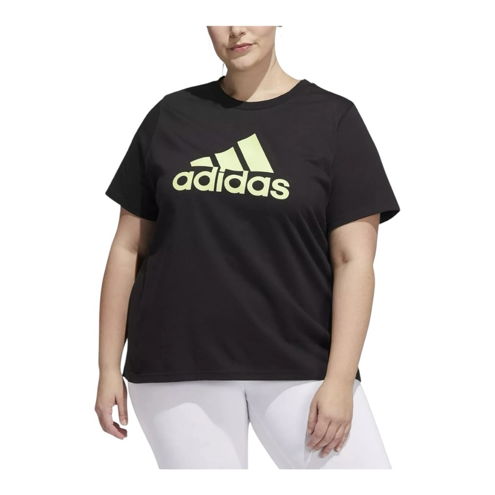 New Adidas BLACK/LIME Women's Plus Size Cotton Logo T-Shirt, US 1X